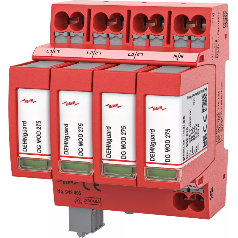 DEHN DEHNguard MP TNS 275 FM protector contra sobretensiones Type 2, 4 polos, 275V, 40kA, carril DIN 942405