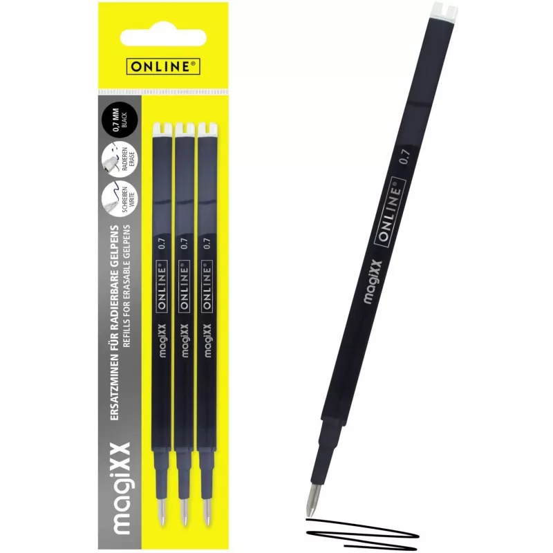 ONLINE magiXX recambio de bolígrafo gel negro 0,7 mm, pack de 3 40161/3