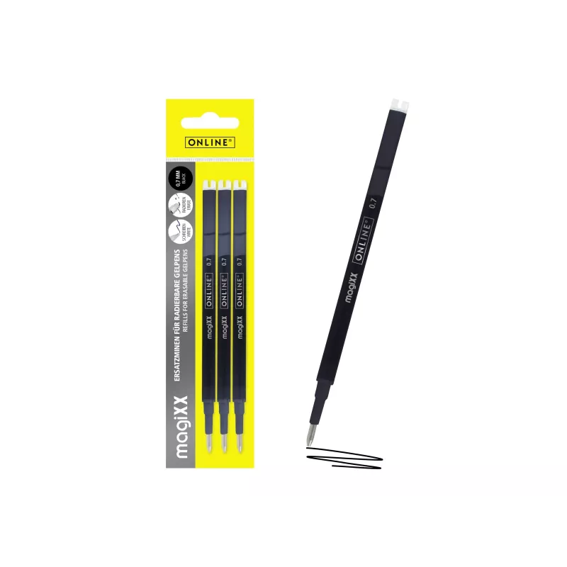 ONLINE magiXX recambio de bolígrafo gel negro 0,7 mm, pack de 3 40161/3