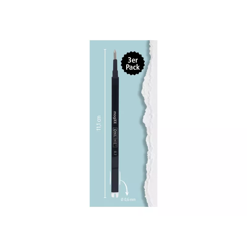 ONLINE magiXX recambio de bolígrafo gel negro 0,7 mm, pack de 3 40161/3