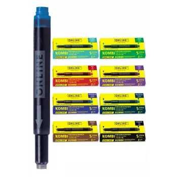 ONLINE cartuchos de tinta universales para pluma estilográfica, 6 colores diferentes (azul rey, negro, marrón, azul noche, violeta, rojo), estándar internacional corto 70057