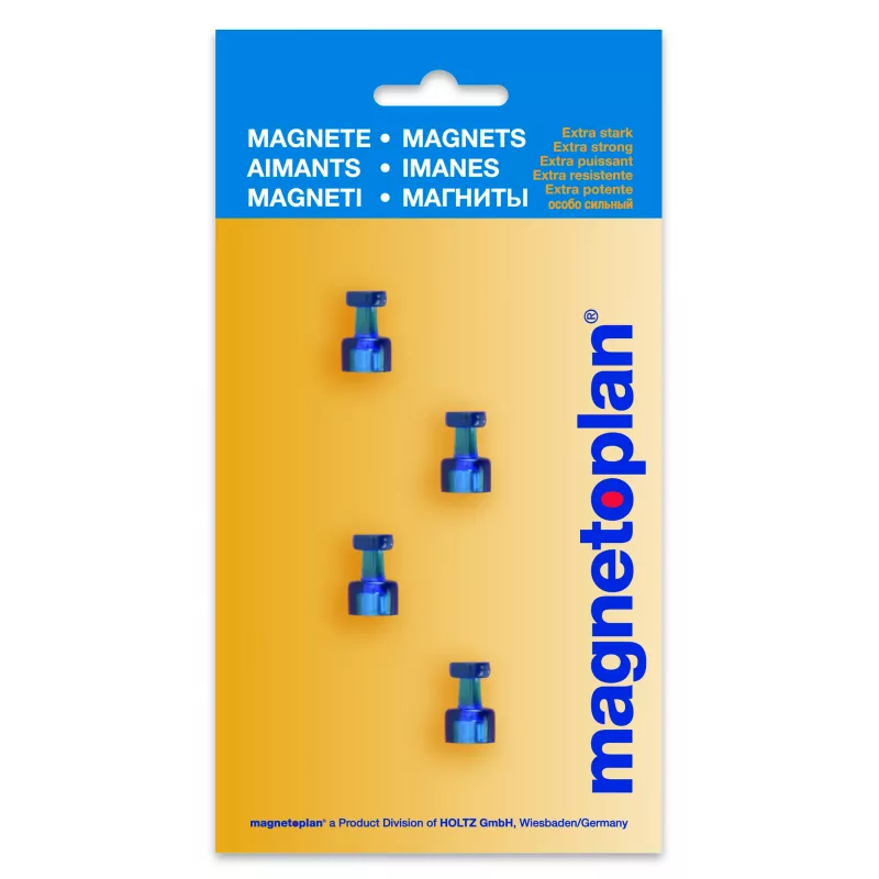 Magnetoplan Sujetamemos magnético, azul, 4 uds., sujeta hasta 9 hojas DIN A4 1666114