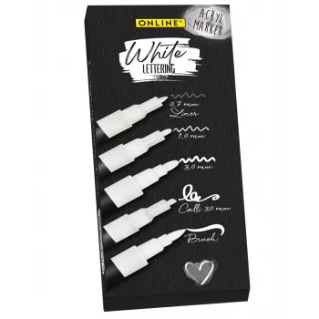 Set de rotuladores acrílicos para lettering ONLINE SCHREIBGERÄTE blanco, blanco, 5 rotuladores (18511)