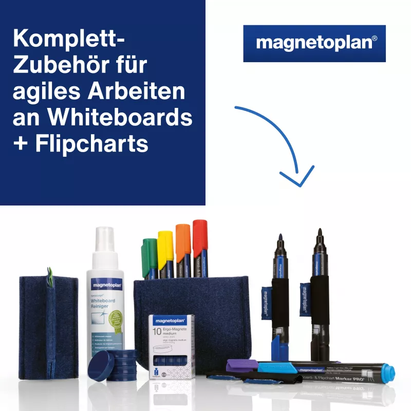 MAGNETOPLAN HOLTZ Whiteboard Essentials Kit azul - borrador y bandeja magnética (1230914)