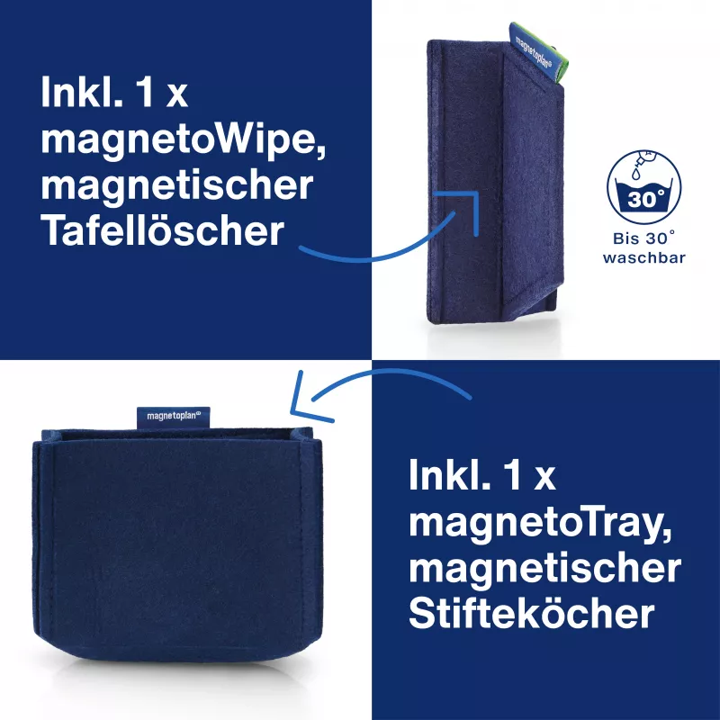 MAGNETOPLAN HOLTZ Whiteboard Essentials Kit azul - borrador y bandeja magnética (1230914)
