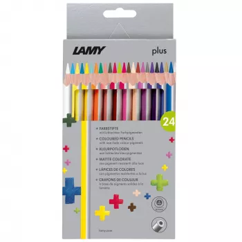 LAMY plus lápices de colores triangulares, set de 24 piezas en estuche de cartón, forma triangular ergonómica, superficie mate, mina irrompible 1222008