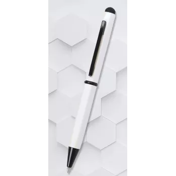 ONLINE SCHREIBGERÄTE Hexagon Stylus Bolígrafo, carcasa blanca, tinta azul, stylus capacitivo, mecanismo giratorio, aluminio, 1 ud. (21031/3D)