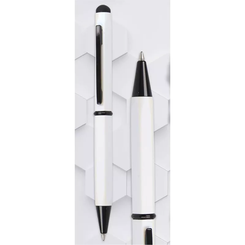 ONLINE SCHREIBGERÄTE Hexagon Stylus Bolígrafo, carcasa blanca, tinta azul, stylus capacitivo, mecanismo giratorio, aluminio, 1 ud. (21031/3D)