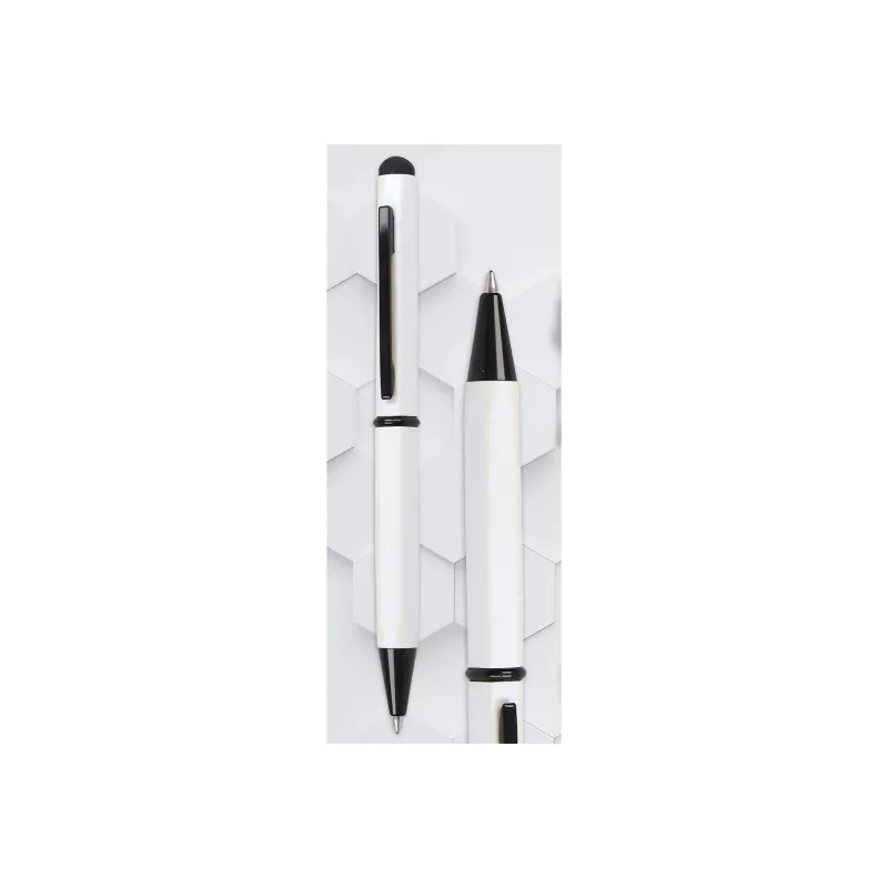 ONLINE SCHREIBGERÄTE Hexagon Stylus Bolígrafo, carcasa blanca, tinta azul, stylus capacitivo, mecanismo giratorio, aluminio, 1 ud. (21031/3D)