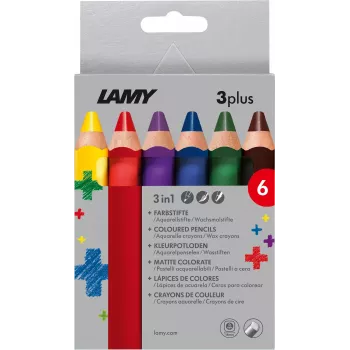 LAMY 3plus Lápices de colores, set de 6, ergonómicos triangulares, extra gruesos mina irrompible, colores surtidos 1222002