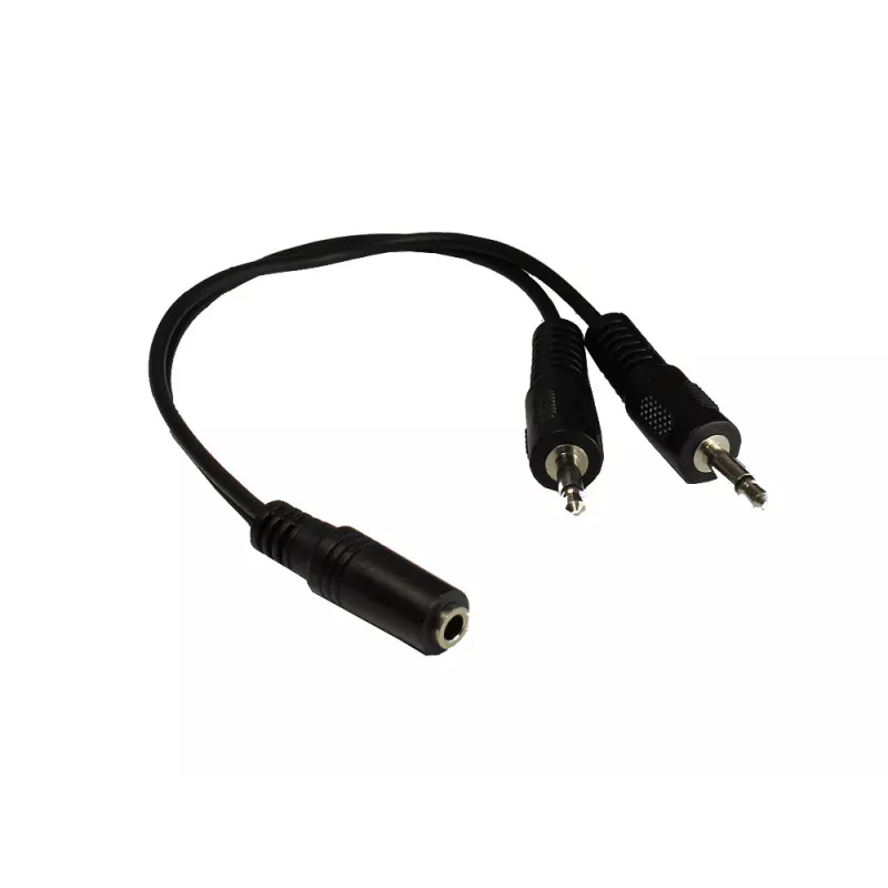GoodConnections AD-35B2S adaptador en Y de audio 3,5 mm conector hembra estéreo a 2x RCA conector macho mono, 20 cm, niquelado, negro