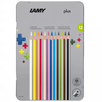 LAMY plus lápices de colores triangulares, estuche metálico de 12 piezas, forma triangular ergonómica, superficie mate, mina irrompible 1222009