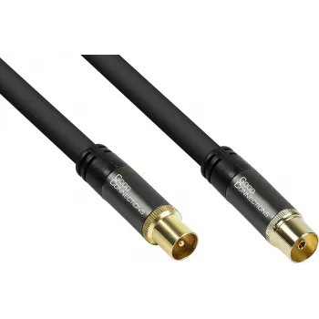 GoodConnections SmartFLEX Cable de antena, conector coaxial IEC macho a hembra, dorado, cuádruple apantallado, 120 dB, negro, 7,5 m (GC-M2056)