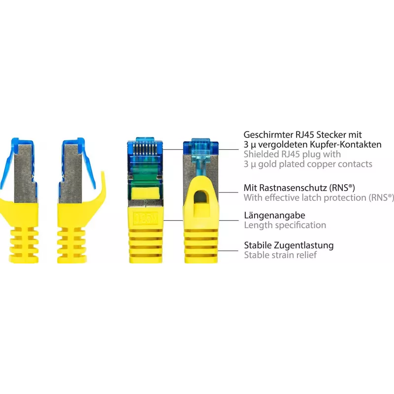Good Connections RNS® cable de parcheo Cat. 6A S/FTP con Snagless Boot, libre de halógenos, amarillo, 20 m 8060-H200Y
