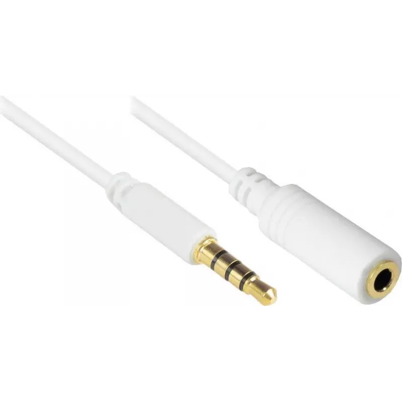 GoodConnections cable alargador de audio TRRS de 3,5 mm de 4 polos, conector macho a conector hembra, blanco, 5 m AS-35V4W5