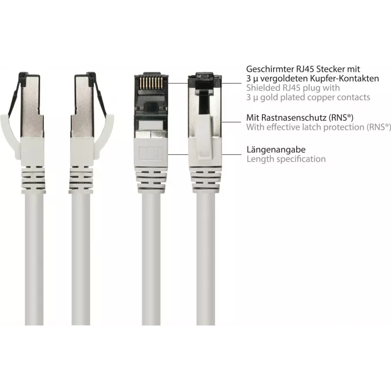 GoodConnections Alcasa 8080L-200 cable de red Cat8.1 S/FTP, 20 m, gris, RJ45, 40 Gbit/s, 2000 MHz