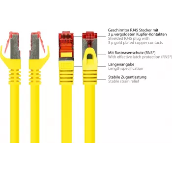 GoodConnections RNS® cable de parcheo Cat. 6 S/FTP con Snagless Boot, PiMF, PVC, 250 MHz, amarillo, 25 m 8060-250Y