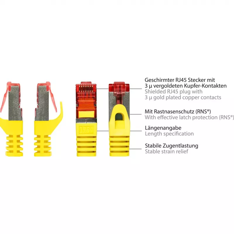 GoodConnections RNS® cable de parcheo Cat. 6 S/FTP con Snagless Boot, PiMF, PVC, 250 MHz, amarillo, 25 m 8060-250Y