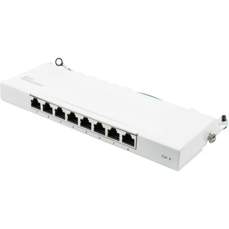 GoodConnections GC-N0113 panel de parcheo de escritorio Cat.6 8 puertos STP, 0,5U, sin herramientas, blanco puro RAL9010