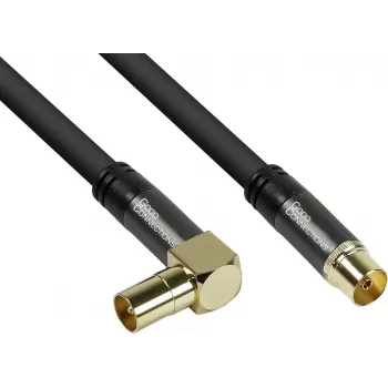 GoodConnections cable de antena SAT SmartFLEX 7,5m – conector coaxial IEC acodado a conector hembra, dorado, cuádruple apantallado, 120dB, negro (GC-M2076)