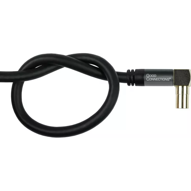 GoodConnections cable de antena SAT SmartFLEX 7,5m – conector coaxial IEC acodado a conector hembra, dorado, cuádruple apantallado, 120dB, negro (GC-M2076)