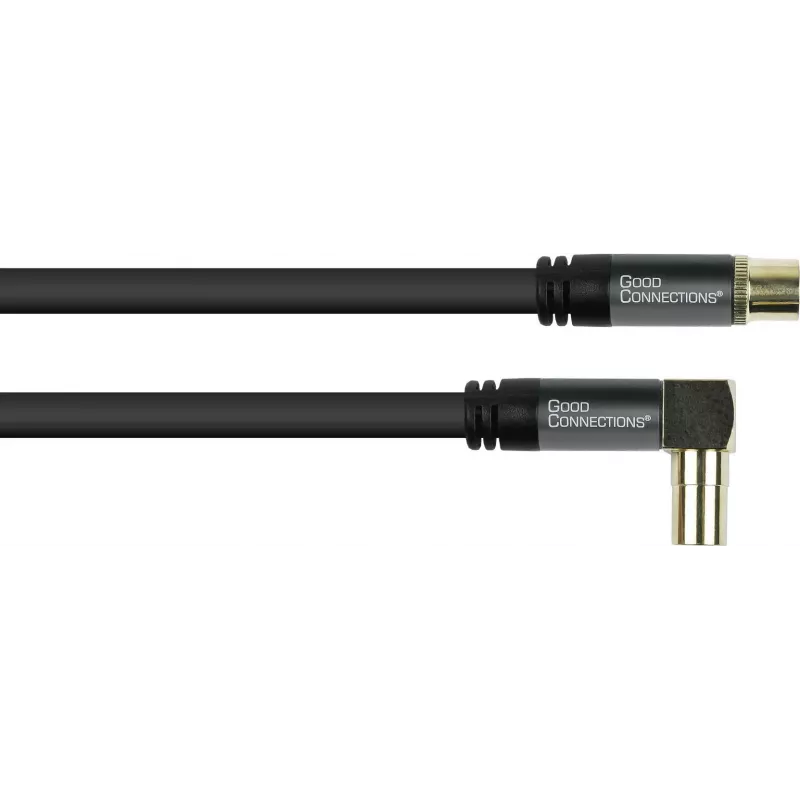 GoodConnections cable de antena SAT SmartFLEX 7,5m – conector coaxial IEC acodado a conector hembra, dorado, cuádruple apantallado, 120dB, negro (GC-M2076)