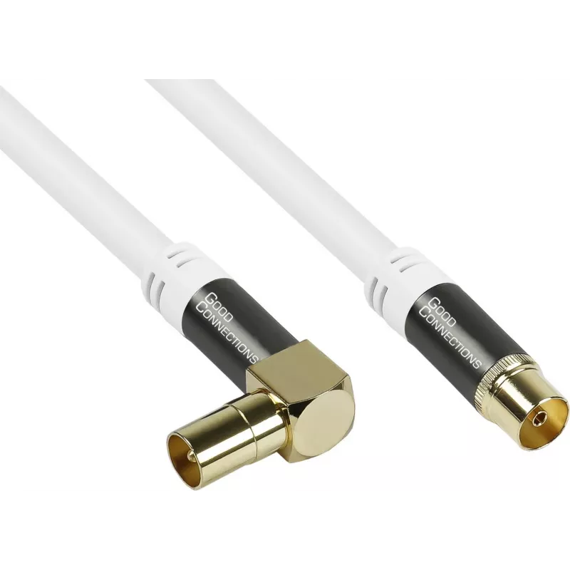 Good Connections GC-M2070 Cable de antena de TV en ángulo SmartFLEX - 30 m - conector coaxial IEC en ángulo a hembra - cuádruple apantallado 120dB 75 ohmios - conexiones doradas - blanco