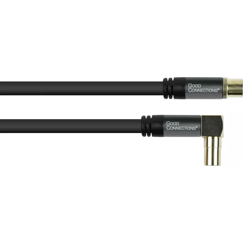 GoodConnections Cable de antena SAT SmartFLEX, conector IEC/coaxial en ángulo a hembra, dorado, cuádruple apantallado, 120 dB, negro, 10 m (GC-M2077)