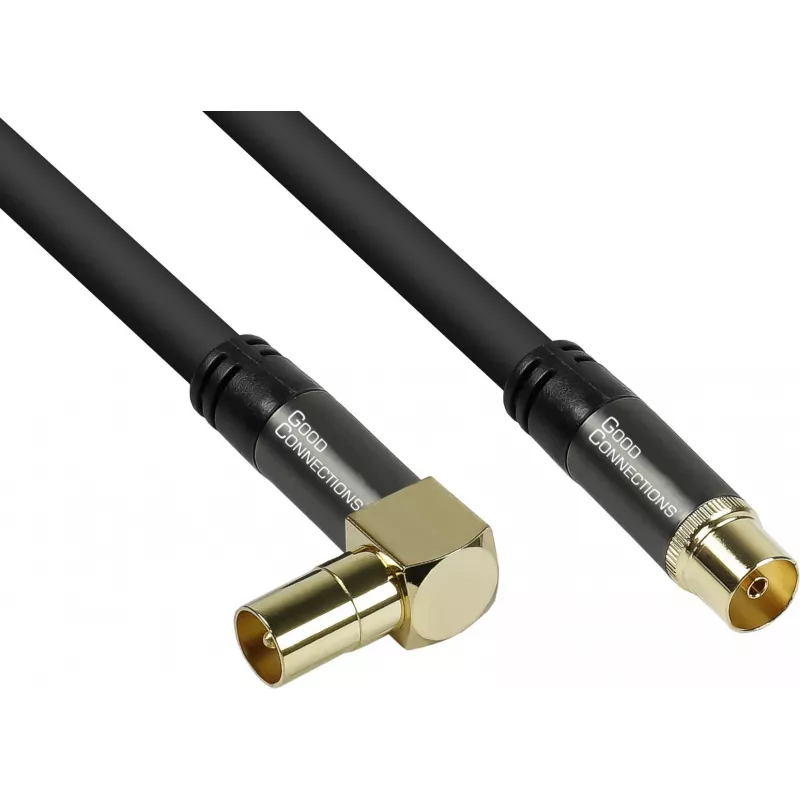 Good Connections cable de antena SAT SmartFLEX, conector coaxial IEC acodado a conector hembra, dorado, cuádruple apantallado, 120 dB, negro, 3 m (GC-M2074)