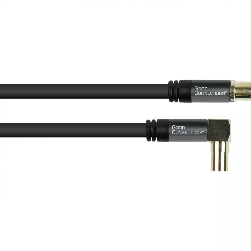 Good Connections cable de antena SAT SmartFLEX, conector coaxial IEC acodado a conector hembra, dorado, cuádruple apantallado, 120 dB, negro, 3 m (GC-M2074)