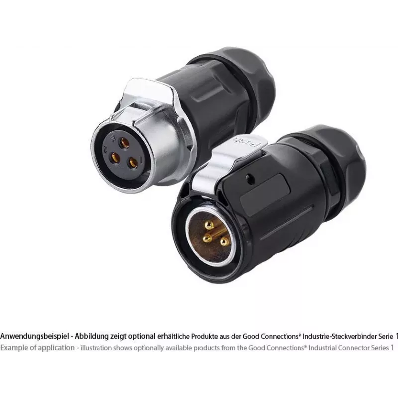 GoodConnections IC01-20P302 S1 Power conector industrial hembra de 3 pines, con bloqueo por clic, terminales de soldadura, M20