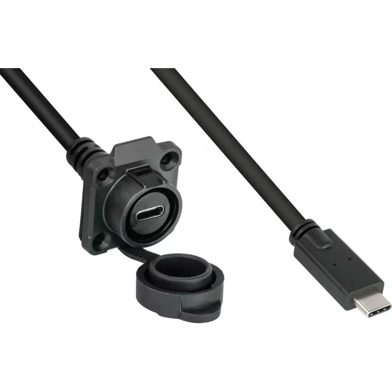 GoodConnections IC01-16U3102-010 S1 cable USB-C industrial, USB 3.2 Gen 2, conector a toma de panel, M16, IP65/67, 1 m