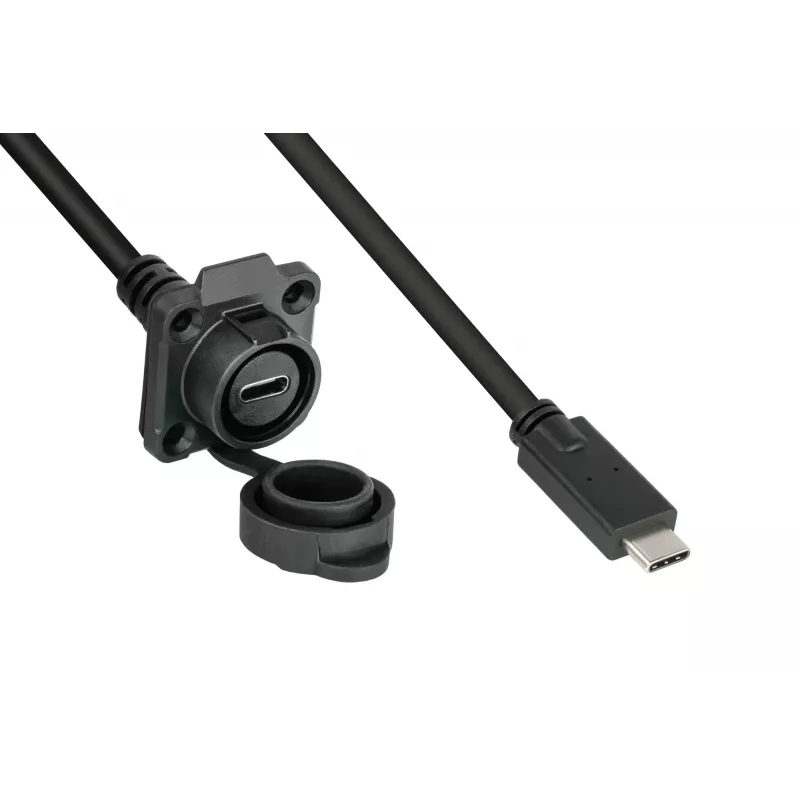 GoodConnections IC01-16U3102-010 S1 cable USB-C industrial, USB 3.2 Gen 2, conector a toma de panel, M16, IP65/67, 1 m