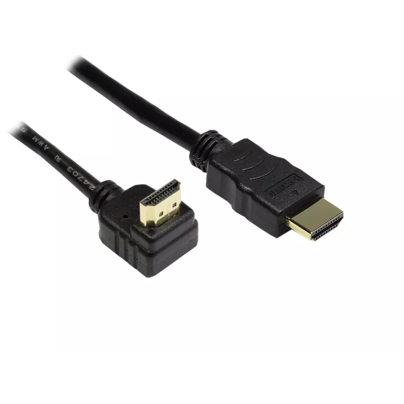 Good Connections cable HDMI de alta velocidad con Ethernet, conector acodado hacia arriba, dorado, 1 m, negro 4510-GWO010