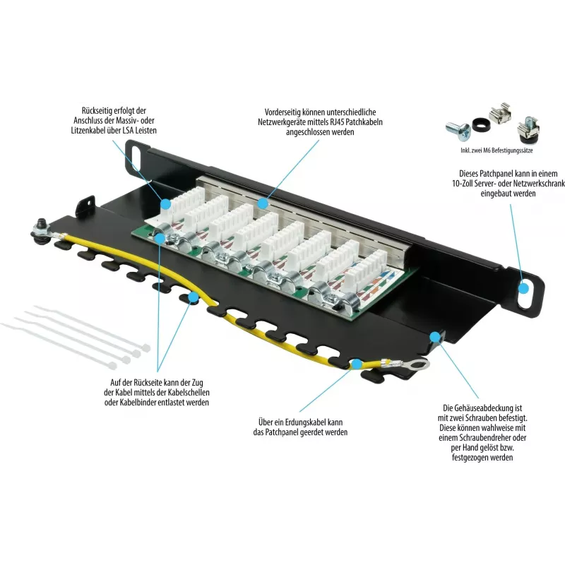 GoodConnections Alcasa GC-N0124 keystone jack RJ45 Cat6 apantallado - sin herramientas, Gigabit Ethernet, negro