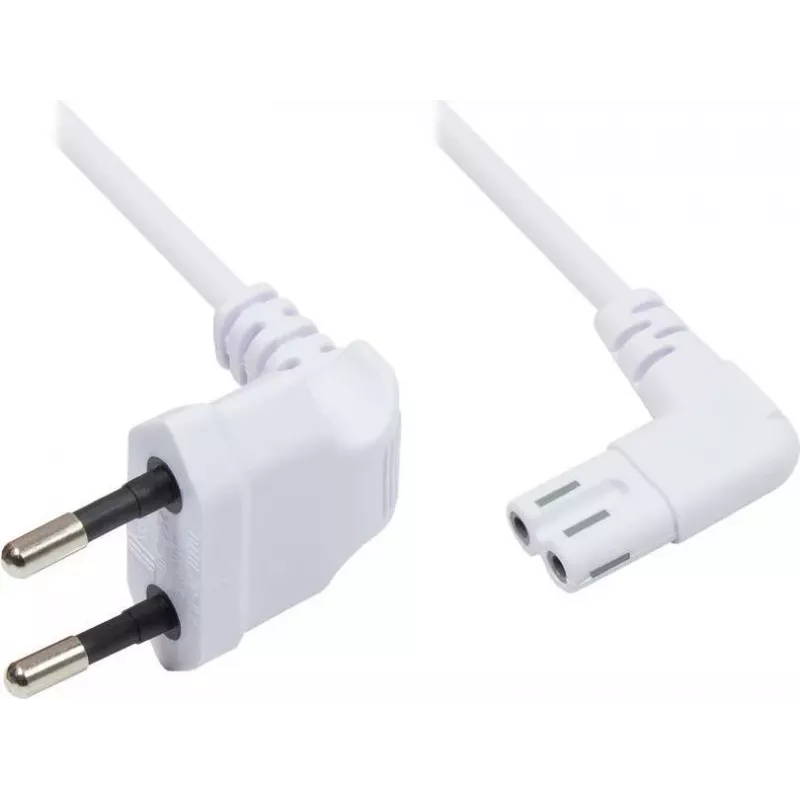 Good Connections cable de alimentación Euro, enchufe Euro a conector hembra IEC C7, acodado 90° en ambos extremos, blanco, 0,75 m (1550-ZW007W)