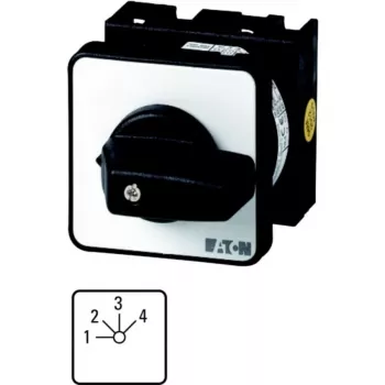 Eaton T0-4-8251/E Interruptor de levas bipolar de 3 posiciones ON-OFF-ON, 20A, 690V, IP65 frontal, empuñadura negra, placa frontal blanca 013971