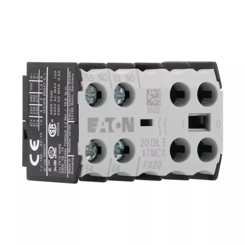Eaton 20DILE bloque de contactos auxiliares, 45 x 86 x 58 mm, de -25 a 50 °C, negro/blanco 010208