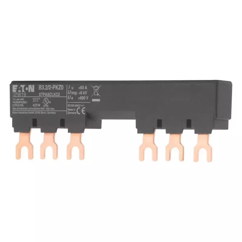 Adaptador de barra colectora trifásica EATON B3.1/2-PKZ0 para interruptores de protección de motor PKZ0, 63 A, 690 V AC, 3 polos, IP20 (044945)
