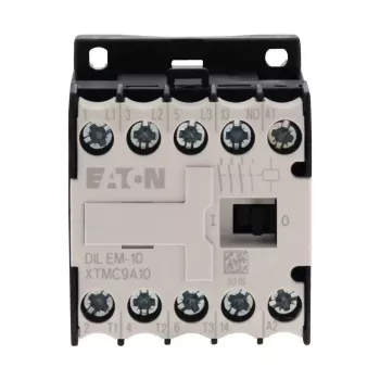 Minicontactor Eaton DILEM-10-G(12VDC), 3 polos, bobina 12 V DC, 9 A AC-3, 1 contacto auxiliar NO, IP20, bornes de tornillo, montaje en carril DIN/atornillado, negro/blanco 079594