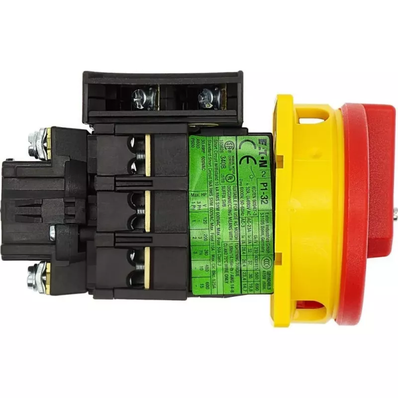 EATON P1-32/EA/SVB/HI11 interruptor principal, 3 polos, 32 A, montaje en cuadro, rojo/amarillo 072567