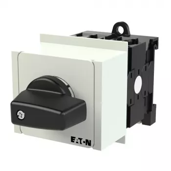 Eaton T0-3-8212/IVS interruptor giratorio ON-OFF de 3 polos, 20 A, 690 V, mando giratorio negro, placa frontal blanca, IP65 079186