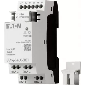 Eaton easyE4 relé de control EASY-E4-UC-8RE1, 8 entradas, 4 salidas de relé, 12/24 V DC, 24 V AC, Ethernet, carril DIN
