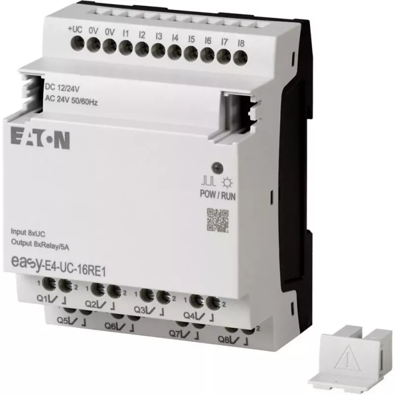 Eaton EASY-E4-UC-16RE1 relé de control easyE4, 8 DI, 4 AI, 8 salidas de relé, Ethernet, LCD, carril DIN