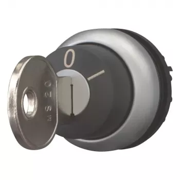 Eaton M22-WRS-MS20 accionamiento de selector accionado por llave, 2 posiciones, enclavado, llave MS20, anillo frontal de metal titanio, negro 111779