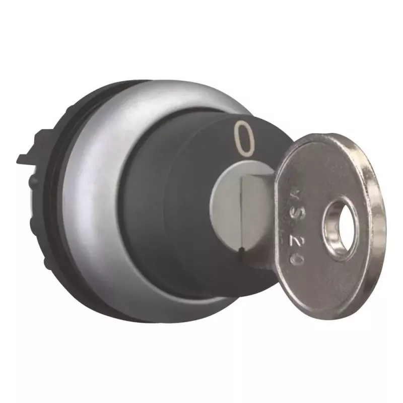 Eaton M22-WRS-MS20 accionamiento de selector accionado por llave, 2 posiciones, enclavado, llave MS20, anillo frontal de metal titanio, negro 111779