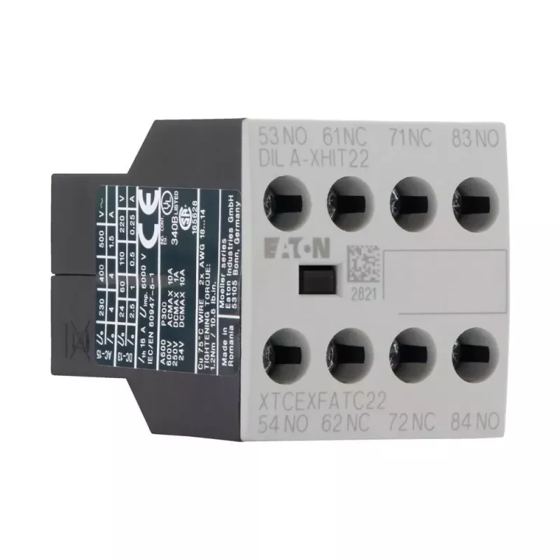 Eaton DILA-XHIT22 bloque de contactos auxiliares, 2NO+2NC, montaje frontal, bornes de tornillo, negro/blanco 101044