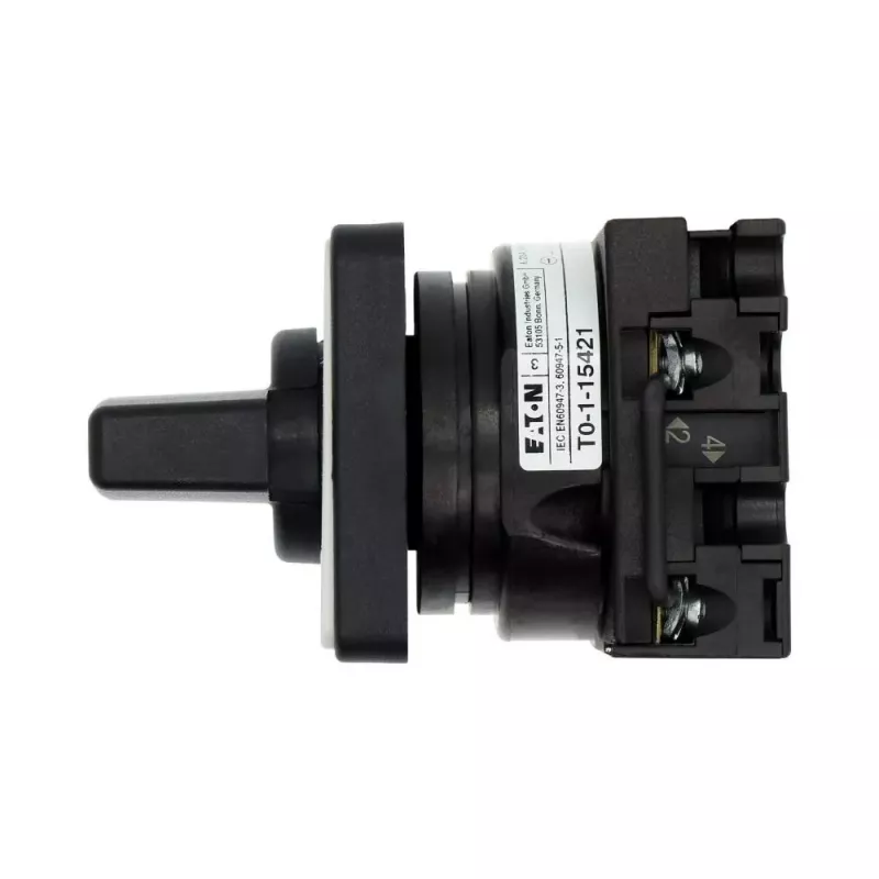Eaton T0-1-15421/E Interruptor de levas, 1 polo, ON-OFF, 20 A, 690 V AC, palanca, negro, placa frontal 48x48 mm 095806