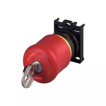 Eaton M22-PVS/K01 Pulsador de parada de emergencia, desbloqueo por llave, 1 NC, montaje frontal, 22,5 mm, rojo/amarillo 216514