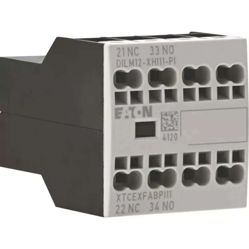 Eaton DILM12-XHI11 Bloque de contacto auxiliar, 1NO+1NC, montaje frontal, bornes de tornillo 199456